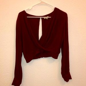 Urban Outfitters Burgundy Cropped Long Sleeve Top